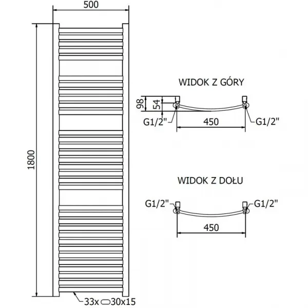 MEXEN/S - Helios radiátor + vykurovacia tyč 1800 x 500 mm, 900 W, zlatá W103-1800-500-2900-50