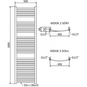 MEXEN/S - Helios radiátor + vykurovacia tyč 1800 x 500 mm, 900 W, zlatá W103-1800-500-2900-50