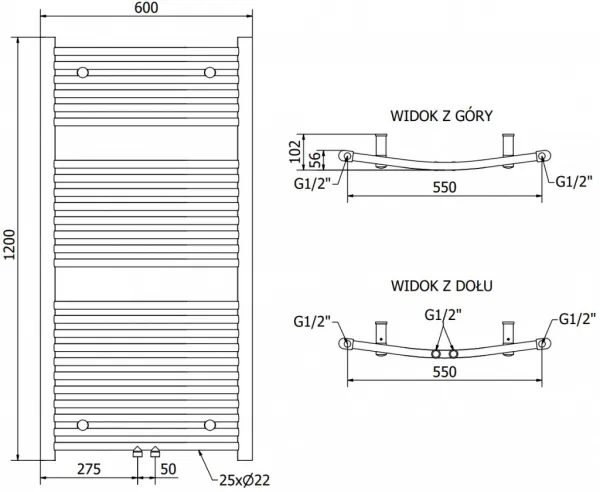 MEXEN - Ares vykurovací rebrík/radiátor 1200 x 600 mm, 490 W, chróm W102-1200-600-00-01
