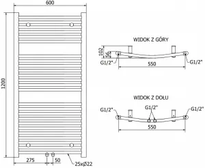 MEXEN - Ares vykurovací rebrík/radiátor 1200 x 600 mm, 490 W, chróm W102-1200-600-00-01