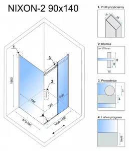 REA/S - Sprchovací kút Nixon 90x140 ĽAVÝ KPL-00423