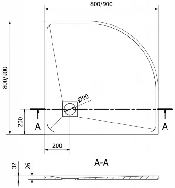 MEXEN - Bert štvrťkruhová sprchová vanička SMC 80 x 80, biela 4KR108080