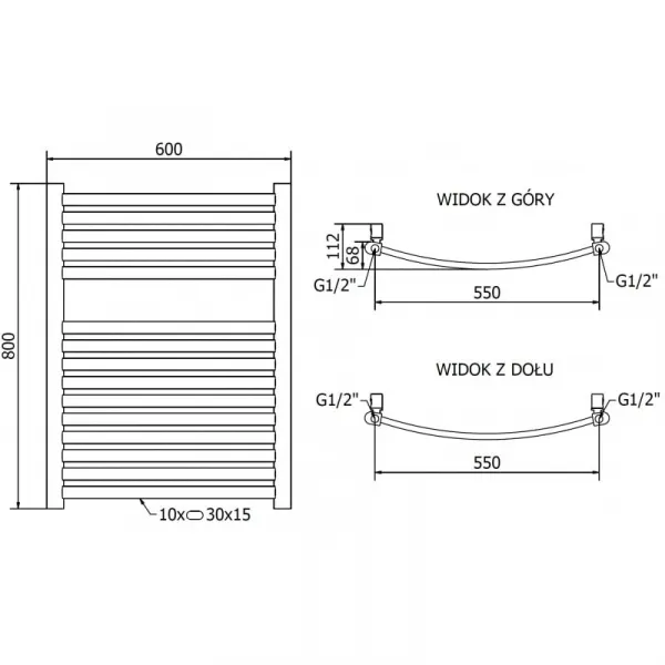 MEXEN - Helios vykurovací rebrík/radiátor 800 x 600 mm, 355 W, zlatá W103-0800-600-00-50
