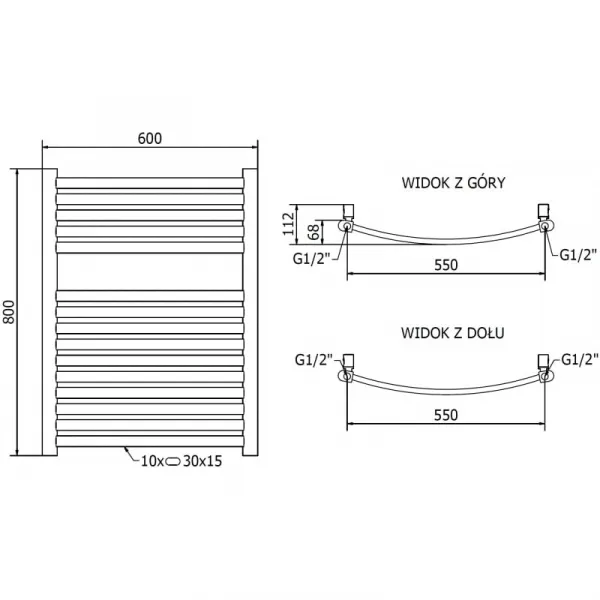 MEXEN - Helios vykurovací rebrík/radiátor 800 x 600 mm, 355 W, zlatá W103-0800-600-00-50
