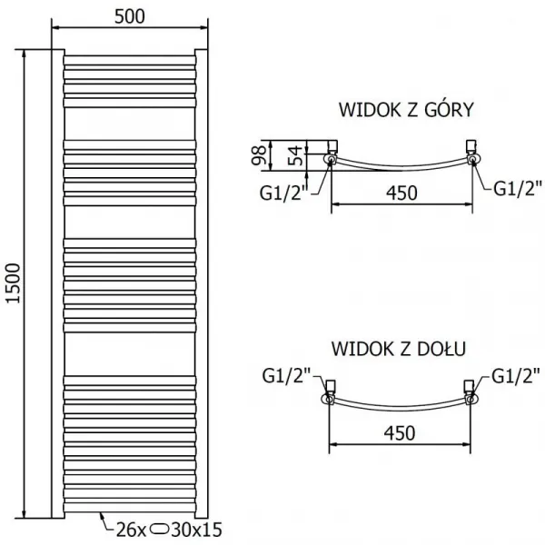 MEXEN - Helios vykurovací rebrík/radiátor 1500 x 500 mm, 537 W, zlatá W103-1500-500-00-50