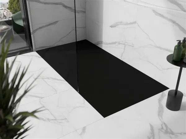 MEXEN/S - Stone+ obdĺžniková sprchová vanička 180 x 100, čierna, mriežka čierna 44701018-B