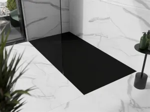 MEXEN/S - Stone+ obdĺžniková sprchová vanička 180 x 100, čierna, mriežka čierna 44701018-B