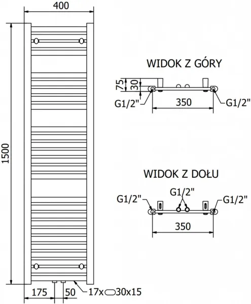 MEXEN - Hades vykurovací rebrík/radiátor 1500 x 400 mm, 453 W, zlatý W104-1500-400-00-50