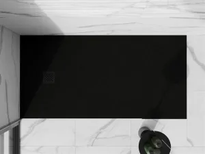 MEXEN/S - Stone+ obdĺžniková sprchová vanička 180 x 80, čierna, mriežka čierna 44708018-B