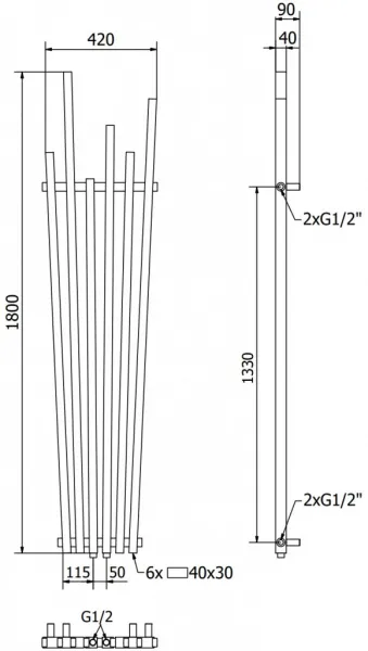 MEXEN - Omaha vykurovací rebrík/radiátor 1800 x 420 mm, 655 W, antracit W208-1800-420-00-66