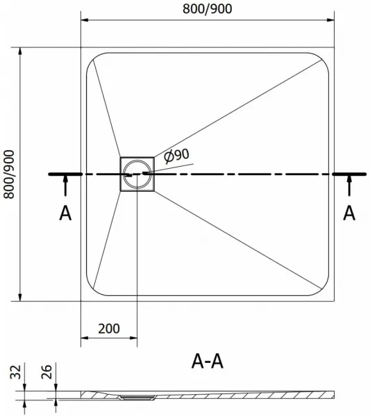 MEXEN - Bert štvorcová sprchová vanička SMC 90 x 90, čierna 4K709090