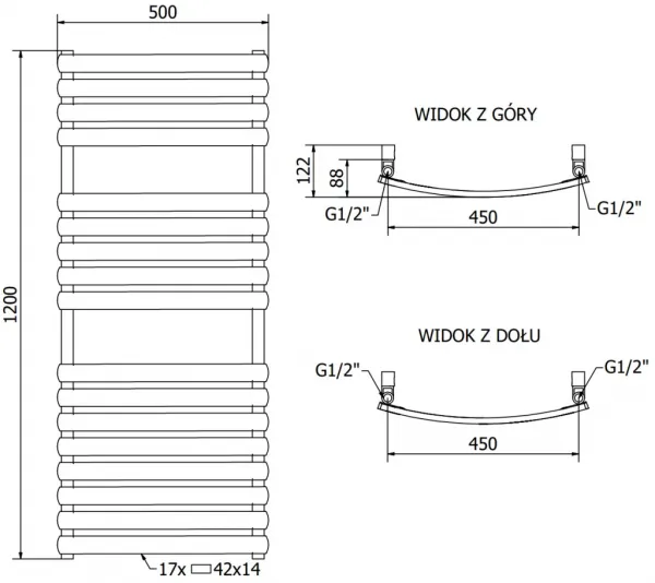 MEXEN/S - Bachus radiátor + vykurovacia tyč 1200 x 500 mm, 600 W, čierna W109-1200-500-2600-70