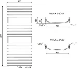 MEXEN/S - Bachus radiátor + vykurovacia tyč 1200 x 500 mm, 600 W, čierna W109-1200-500-2600-70