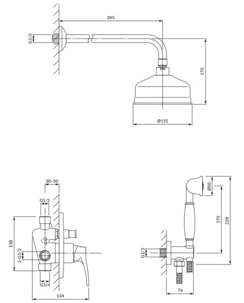 OMNIRES - ART DECO podomietkový sprchový systém, zlatá lesk SYSAD27GL