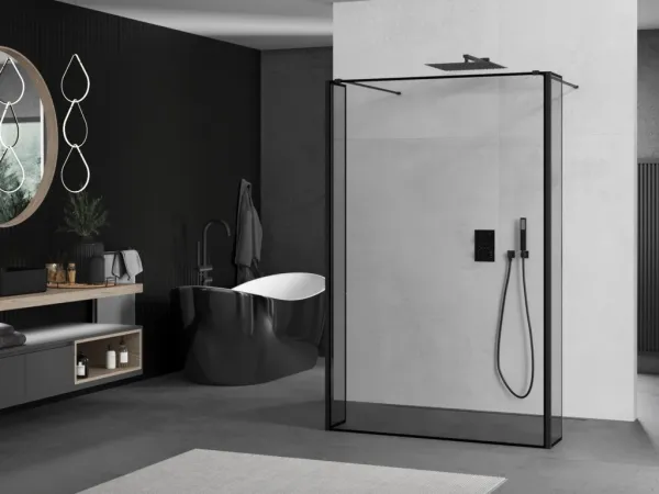 MEXEN/S - Kioto Sprchová zástena WALK-IN voľne stojaca 110 x 30 x 30, čierny vzor, čierna 800-110-030-222-70-70-030