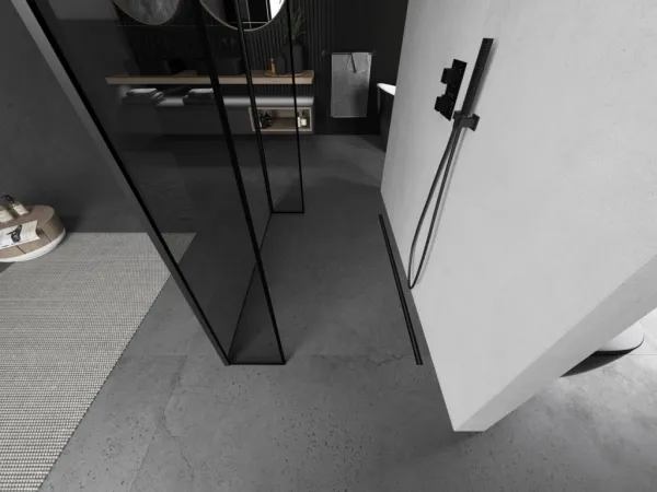 MEXEN/S - Kioto Sprchová zástena WALK-IN voľne stojaca 110 x 30 x 30, čierny vzor, čierna 800-110-030-222-70-70-030