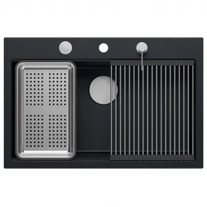 Quadron Quadron - Granitový drez MARC 110 WORKSTATION Black Oceľ HQM7650U7_BS