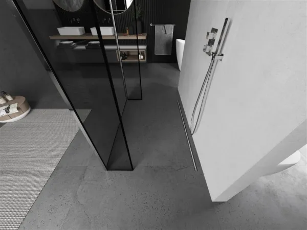 MEXEN/S - Kioto Sprchová zástena WALK-IN voľne stojaca 110 x 30 x 30, čierny vzor, chróm 800-110-030-222-01-70-030
