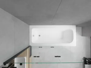 MEXEN/S - Vega obdĺžniková vaňa 150 x 70 cm s panelom + vaňová zástena 120, transparent, čierna 550115070X9012037000