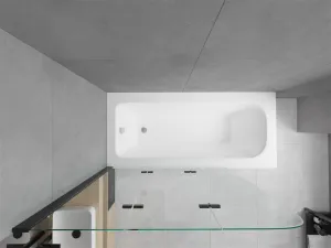 MEXEN/S - Vega obdĺžniková vaňa 160 x 70 cm s panelom + vaňová zástena 120, transparent, čierna 550116070X9012037000