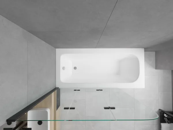 MEXEN/S - Vega obdĺžniková vaňa 170 x 70 cm s panelom + vaňová zástena 120, transparent, čierna 550117070X9012037000