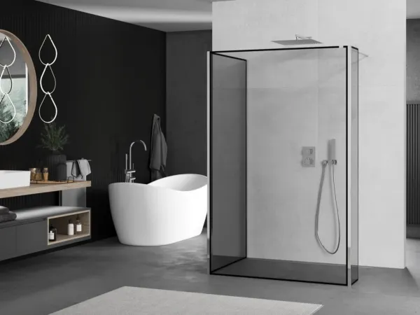 MEXEN/S - Kioto Sprchová zástena WALK-IN 100 x 80 x 30, čierny vzor, chróm 800-100-080-221-01-70-030