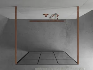 MEXEN/S - KIOTO samostatne stojaca sprchová zástena 100 x 200, transparent/čierna vzor 8 mm, růžové zlato 800-100-002-60-77