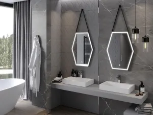 MEXEN - Orlá zrkadlo s osvetlením 60 x 80, LED 6000K, čierny rám 9815-060-080-611-70