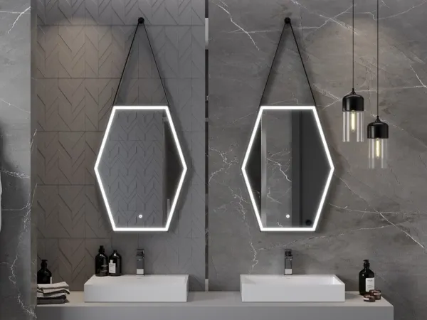 MEXEN - Orlá zrkadlo s osvetlením 60 x 80, LED 6000K, čierny rám 9815-060-080-611-70