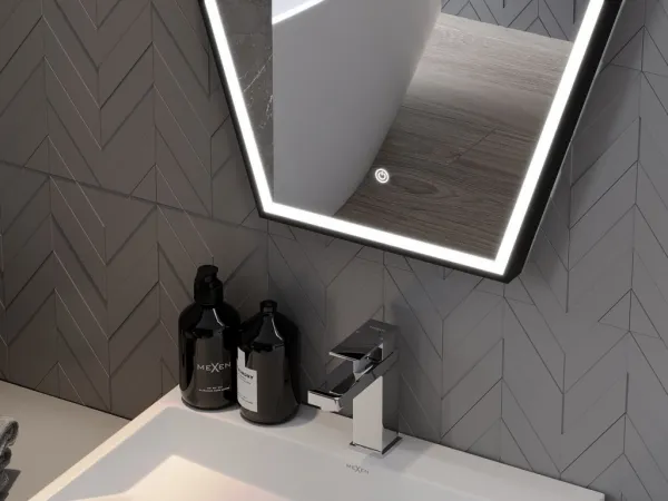MEXEN - Orlá zrkadlo s osvetlením 60 x 80, LED 6000K, čierny rám 9815-060-080-611-70