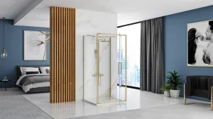 REA/S - Rohový sprchovací kút RAPID SWING Brush Gold Dvere: 100 x Sprchová zástena: 80 KPL-02523