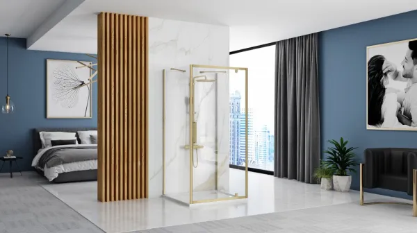 REA/S - Rohový sprchovací kút RAPID SWING Brush Gold Dvere: 100 x Sprchová zástena: 80 KPL-02523