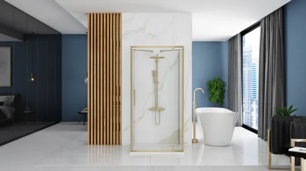 REA/S - Rohový sprchovací kút RAPID SWING Brush Gold Dvere: 100 x Sprchová zástena: 80 KPL-02523