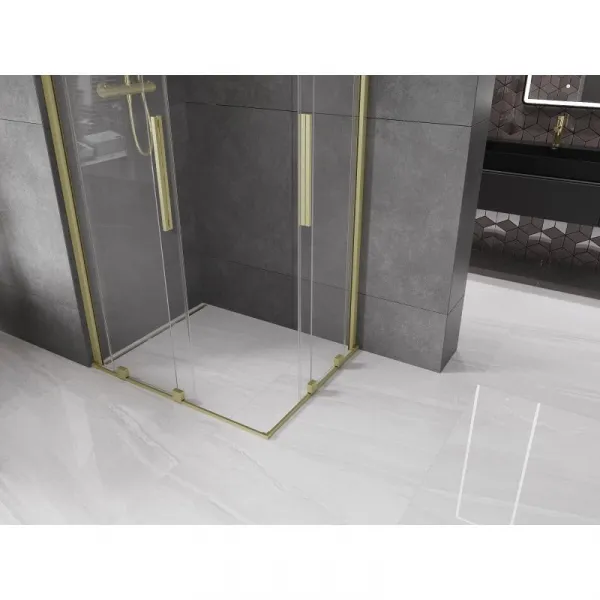 MEXEN/S - Velar Duo štvorcový sprchovací kút 90 x 80, transparent, zlatá kartáčovaná 871-090-080-02-55