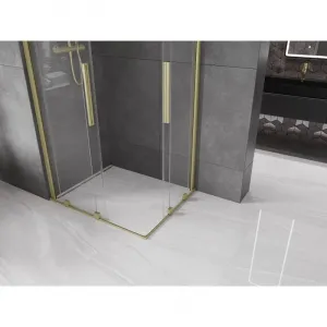MEXEN/S - Velar Duo štvorcový sprchovací kút 90 x 80, transparent, zlatá kartáčovaná 871-090-080-02-55