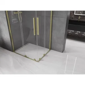 MEXEN/S - Velar Duo štvorcový sprchovací kút 90 x 80, transparent, zlatá kartáčovaná 871-090-080-02-55