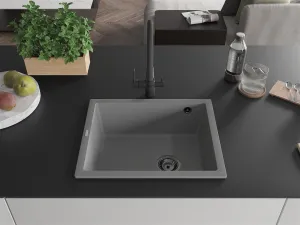 MEXEN/S MEXEN/S - Pedro granitový drez 1-miska 560 x 460 mm, sivá, sifón čierna 6508561000-71-B