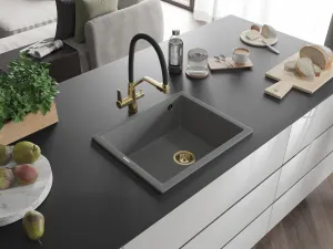 MEXEN/S MEXEN/S - Pedro granitový drez 1-miska 560 x 460 mm, sivá, sifón zlatá 6508561000-71-G