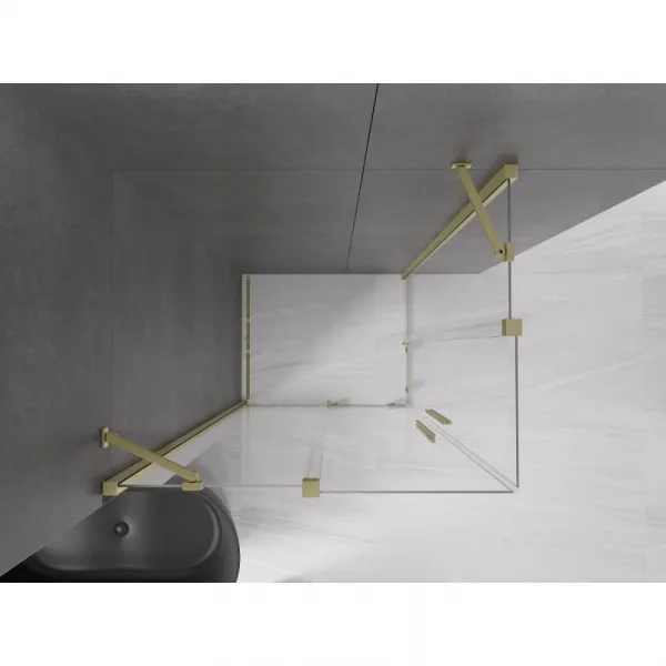 MEXEN/S - Velar Duo štvorcový sprchovací kút 90 x 80, transparent, zlatá kartáčovaná 871-090-080-02-55