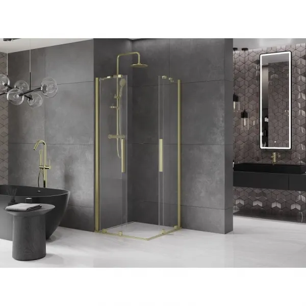 MEXEN/S - Velar Duo štvorcový sprchovací kút 100 x 100, transparent, zlatá kartáčovaná 871-100-100-02-55