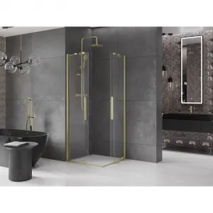 MEXEN/S - Velar Duo štvorcový sprchovací kút 100 x 100, transparent, zlatá kartáčovaná 871-100-100-02-55