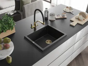 MEXEN/S MEXEN/S - Pedro granitový drez 1-miska 560 x 460 mm, čierna/strieborná metalík, sifón čierna 6508561000-73-G