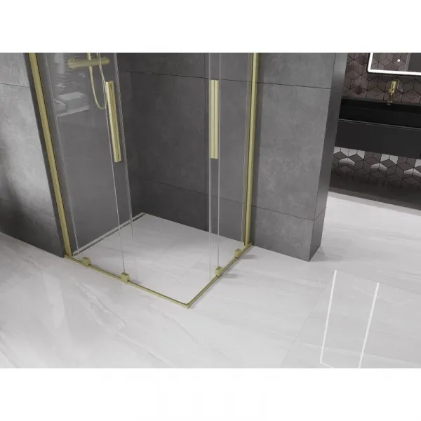 MEXEN/S - Velar Duo štvorcový sprchovací kút 100 x 90, transparent, zlatá kartáčovaná 871-100-090-02-55
