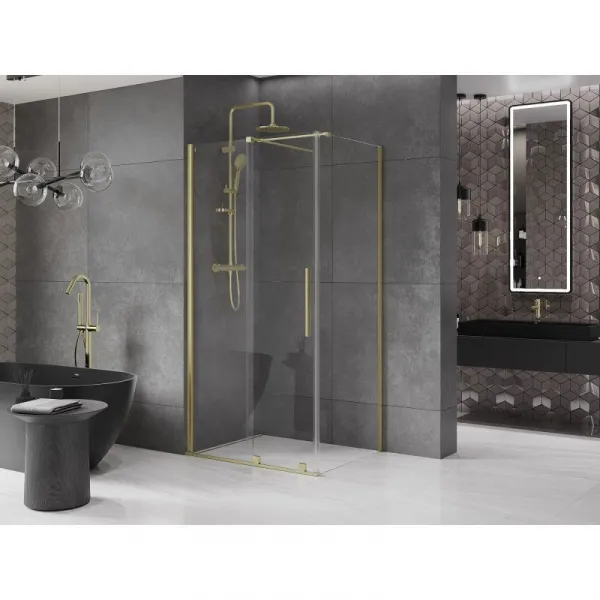 MEXEN/S - Velár sprchovací kút 130 x 85, transparent, zlatá kartáčovaná 871-130-085-01-55