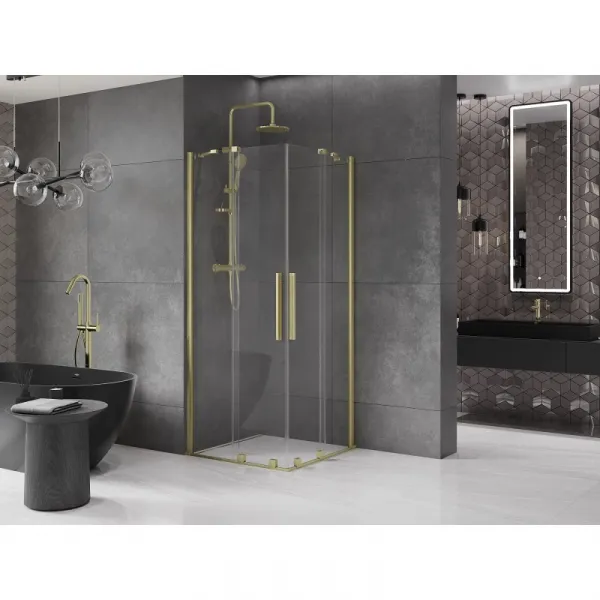 MEXEN/S - Velar Duo štvorcový sprchovací kút 80 x 80, transparent, zlatá kartáčovaná 871-080-080-02-55