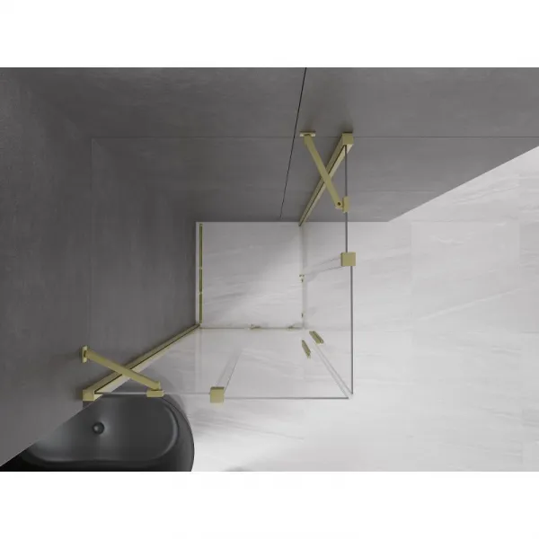 MEXEN/S - Velar Duo štvorcový sprchovací kút 80 x 80, transparent, zlatá kartáčovaná 871-080-080-02-55