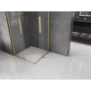 MEXEN/S - Velar Duo štvorcový sprchovací kút 80 x 80, transparent, zlatá kartáčovaná 871-080-080-02-55