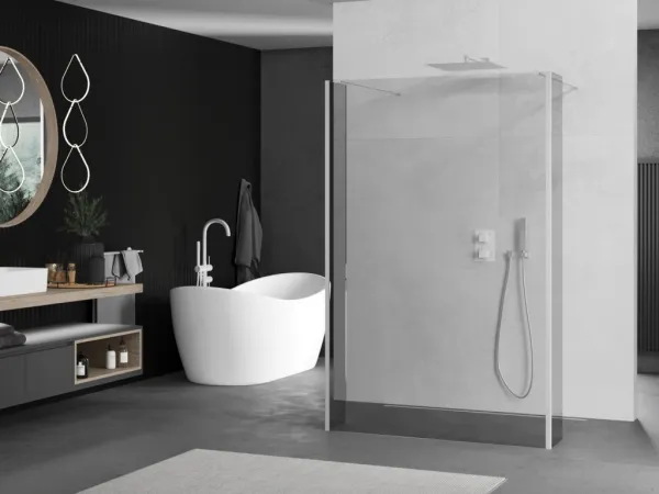 MEXEN/S - Kioto Sprchová zástena WALK-IN voľne stojaca 100 x 30 x 30, transparent, biela 800-100-030-222-20-00-030