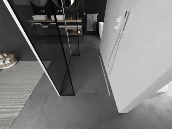 MEXEN/S - Kioto Sprchová zástena WALK-IN voľne stojaca 110 x 30 x 30, čierny vzor, biela 800-110-030-222-20-70-030