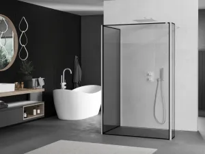 MEXEN/S - Kioto Sprchová zástena WALK-IN 100 x 100 x 30, čierny vzor, biela 800-100-100-221-20-70-030
